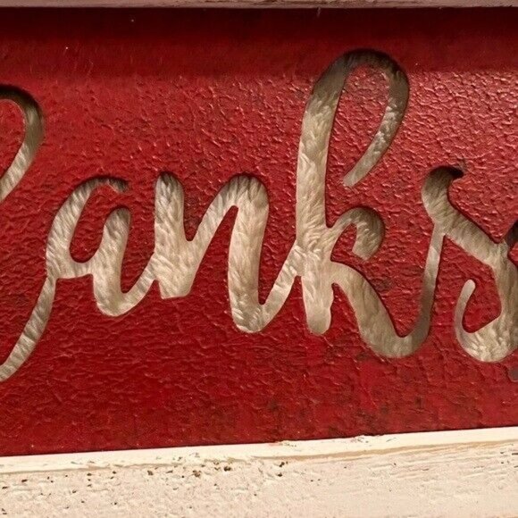 Give Thanks Rustic Metal Cut Out Thanksgiving Sign with Wood Frame Primitive - Picture 6 of 8